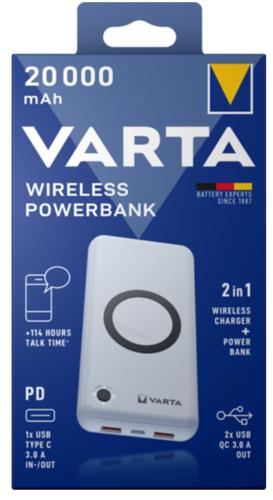 Varta 57909 101 111 batteria portatile Polimeri di litio (LiPo) 20000 mAh Carica wireless Bianco